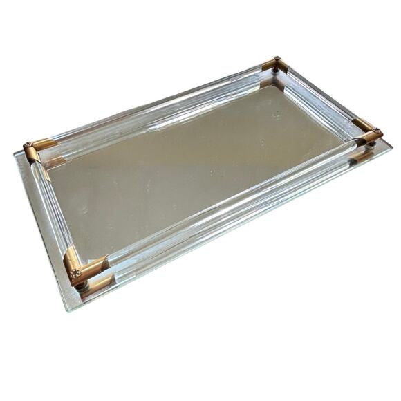 Vintage mirror vanity tray lucite rod gallery gold hardware mid century modern - Picture 4 of 9